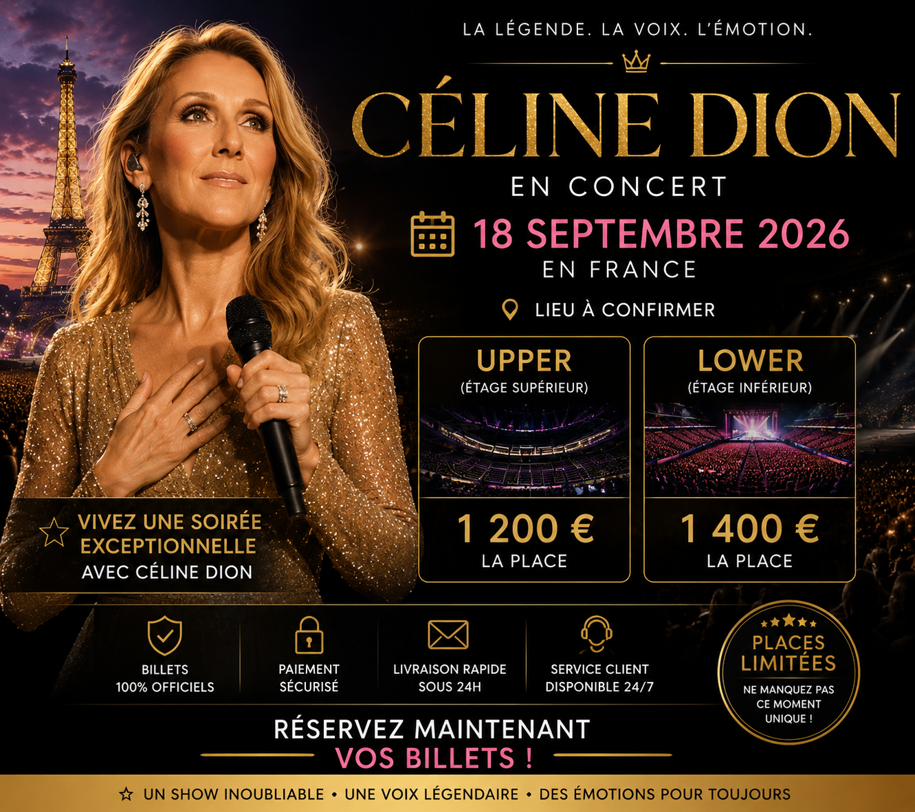 🎤 Billets Céline Dion – Concert en France | 18 septembre 2026